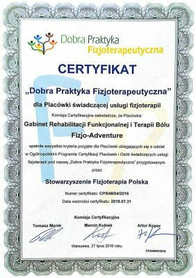 Certyfikat dobrej praktyki fizjoterapeutycznej